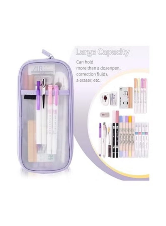 Grid Mesh Pen Pencil Case with Zipper Clear Makeup Color Pouch Cosmetics Bag Multi-Purpose Travel School Teen Girls Transparent Stationary Bag Office Organizer Box for Adluts(Purple) - Image 5