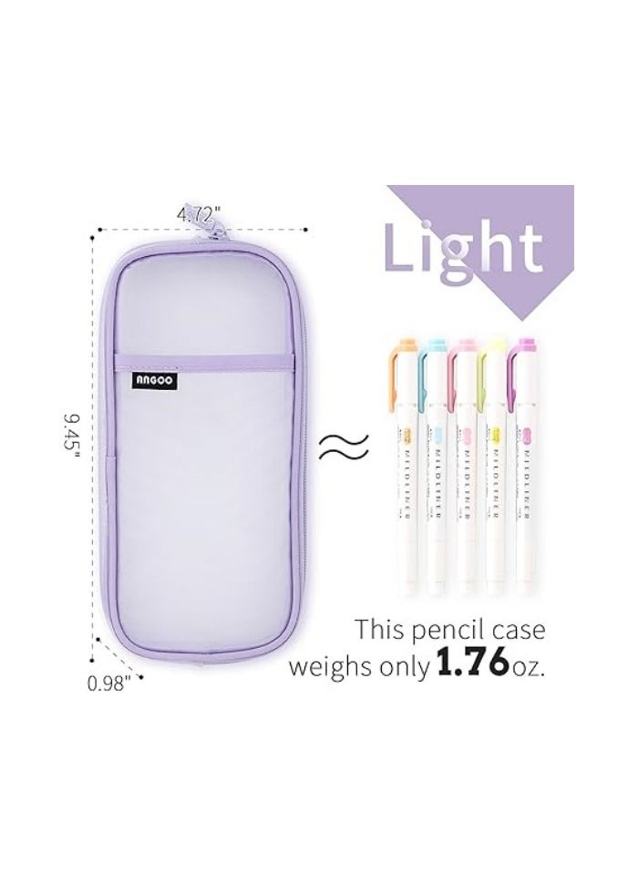 Generic Grid Mesh Pen Pencil Case with Zipper Clear Makeup Color Pouch Cosmetics Bag Multi-Purpose Travel School Teen Girls Transparent Stationary Bag Office Organizer Box for Adluts(Purple)  - Image 4