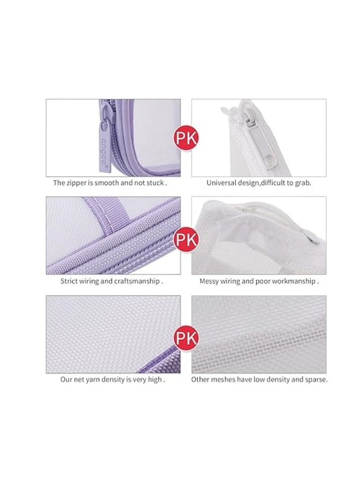 Generic Grid Mesh Pen Pencil Case with Zipper Clear Makeup Color Pouch Cosmetics Bag Multi-Purpose Travel School Teen Girls Transparent Stationary Bag Office Organizer Box for Adluts(Purple)  - Image 5