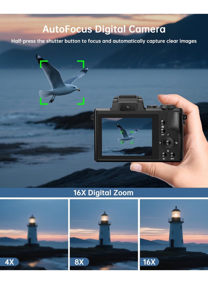 Milatech 8K 88MP Digital Camera with Autofocus, Dual Lens, WiFi, 16X Zoom & Touch Screen, 2 Batteries & Charging Stand - Image 2