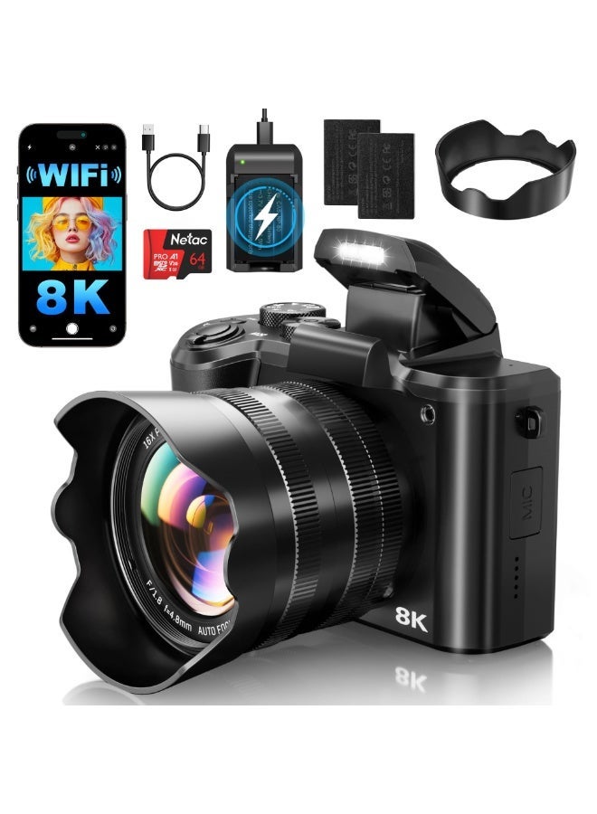 Milatech 8K 88MP Digital Camera with Autofocus, Dual Lens, WiFi, 16X Zoom & Touch Screen, 2 Batteries & Charging Stand - Image 1