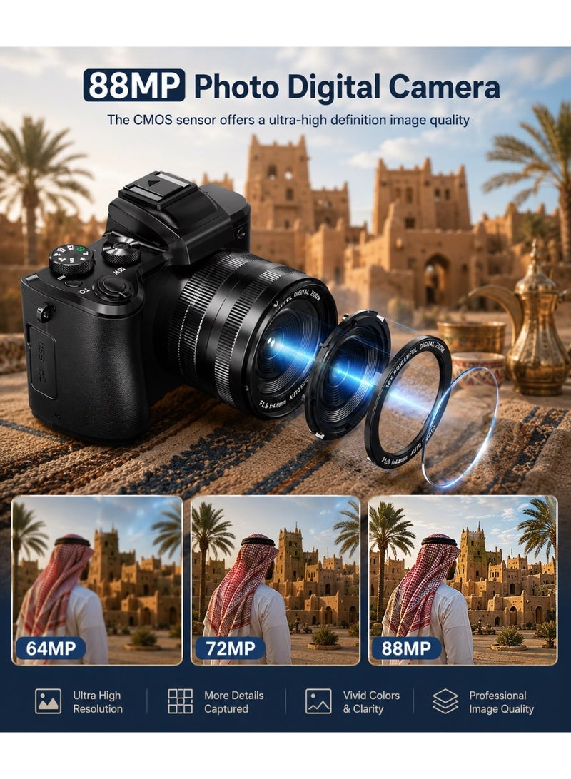 Milatech 8K 88MP Digital Camera with Autofocus, Dual Lens, WiFi, 16X Zoom & Touch Screen, 2 Batteries & Charging Stand - Image 3