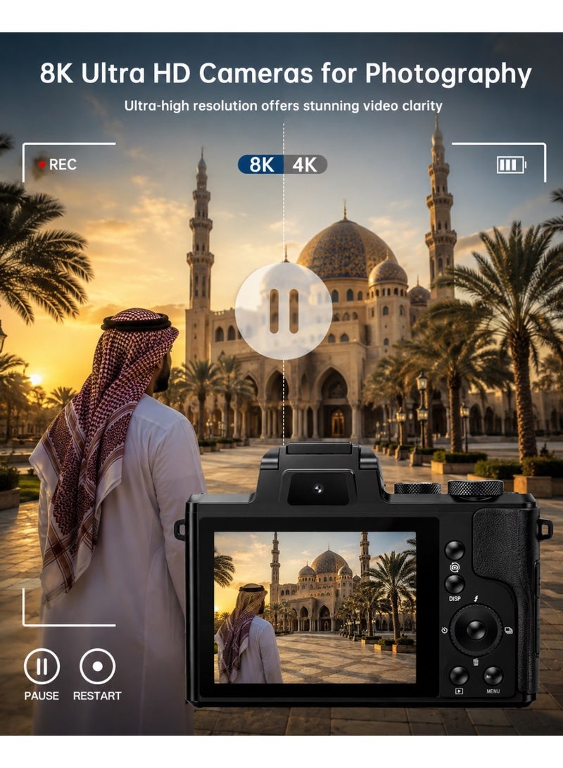 Milatech 8K 88MP Digital Camera with Autofocus, Dual Lens, WiFi, 16X Zoom & Touch Screen, 2 Batteries & Charging Stand - Image 2