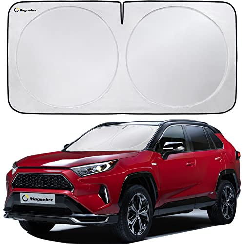 Magnelex Car Windshield Sun Shade with Storage Pouch. Reflective 240T Material Sun Visor with Mirror Cut-Out for Truck, Van or SUV. Foldable Sun Shield for Heat and UV Protection (Medium) - Image 1