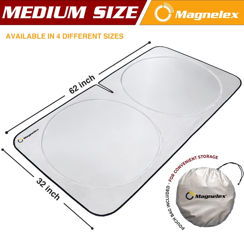 Magnelex Car Windshield Sun Shade with Storage Pouch. Reflective 240T Material Sun Visor with Mirror Cut-Out for Truck, Van or SUV. Foldable Sun Shield for Heat and UV Protection (Medium) - Image 2