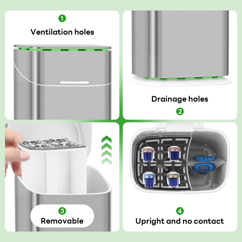 GFWARE Toothbrush Holders with Cover - 5 Slots Tooth Brush Holder for Bathroom, Detachable Bathroom Counter Organizer with Drainage Kids Toothbrush and Toothpaste Holde, Silver - Image 5