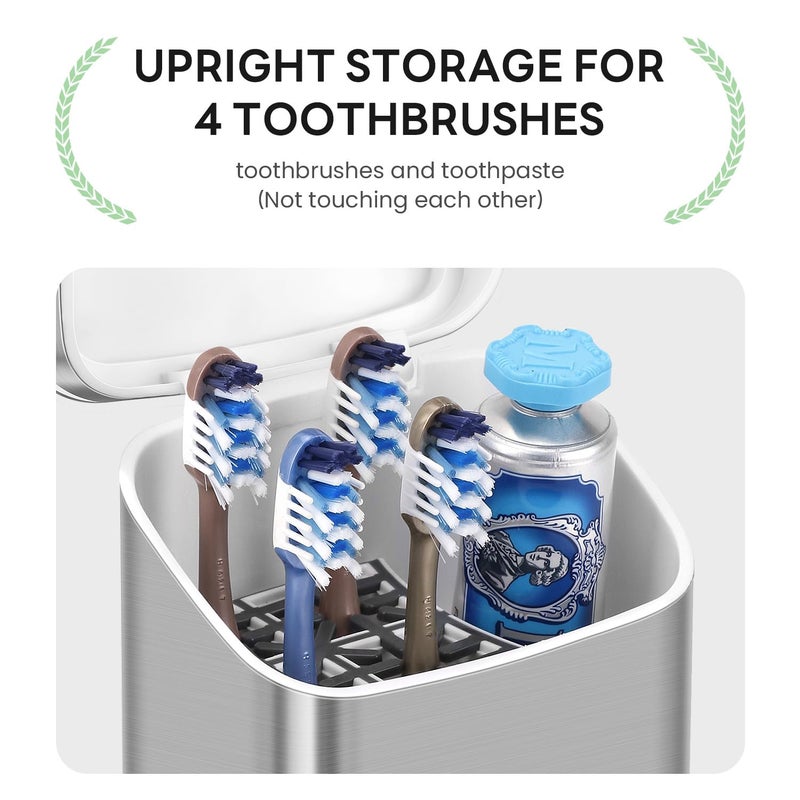 GFWARE Toothbrush Holders with Cover - 5 Slots Tooth Brush Holder for Bathroom, Detachable Bathroom Counter Organizer with Drainage Kids Toothbrush and Toothpaste Holde, Silver - Image 3