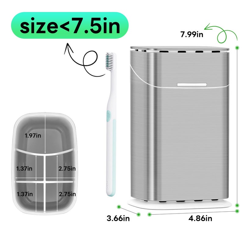 GFWARE Toothbrush Holders with Cover - 5 Slots Tooth Brush Holder for Bathroom, Detachable Bathroom Counter Organizer with Drainage Kids Toothbrush and Toothpaste Holde, Silver - Image 2