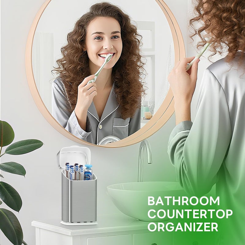 GFWARE Toothbrush Holders with Cover - 5 Slots Tooth Brush Holder for Bathroom, Detachable Bathroom Counter Organizer with Drainage Kids Toothbrush and Toothpaste Holde, Silver - Image 4