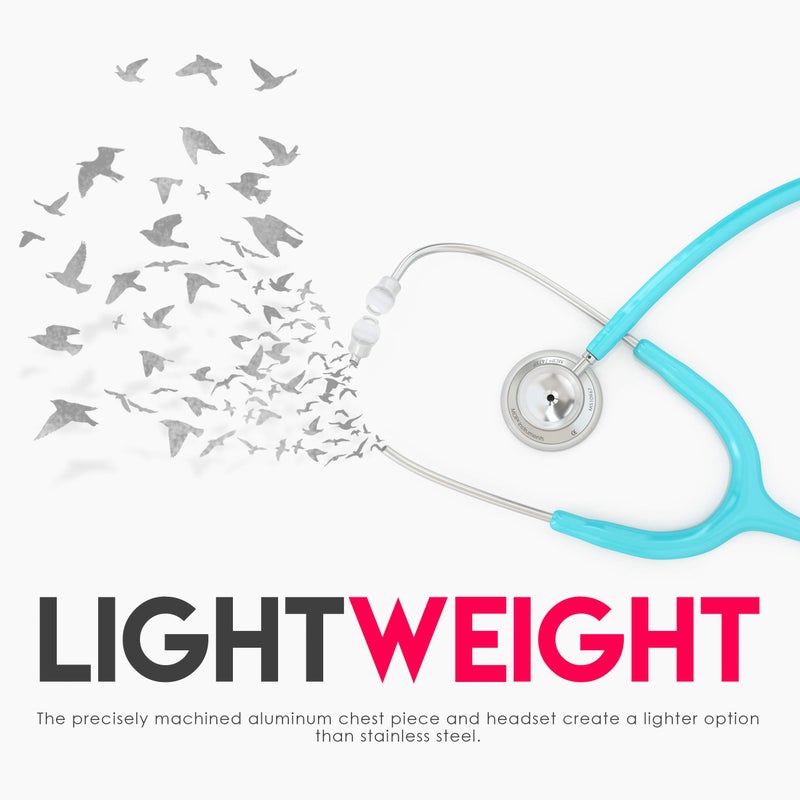 MDF Instruments ستيثوسكوب خفيف الوزن من MDF Instruments، أكوستيكا للأطباء والممرضين والطلاب، للاستخدام المنزلي، للبالغين، ذو رأس مزدوج، أنبوب أزرق باهت، رأس صدري فضي، MDF747XP03 - Image 3