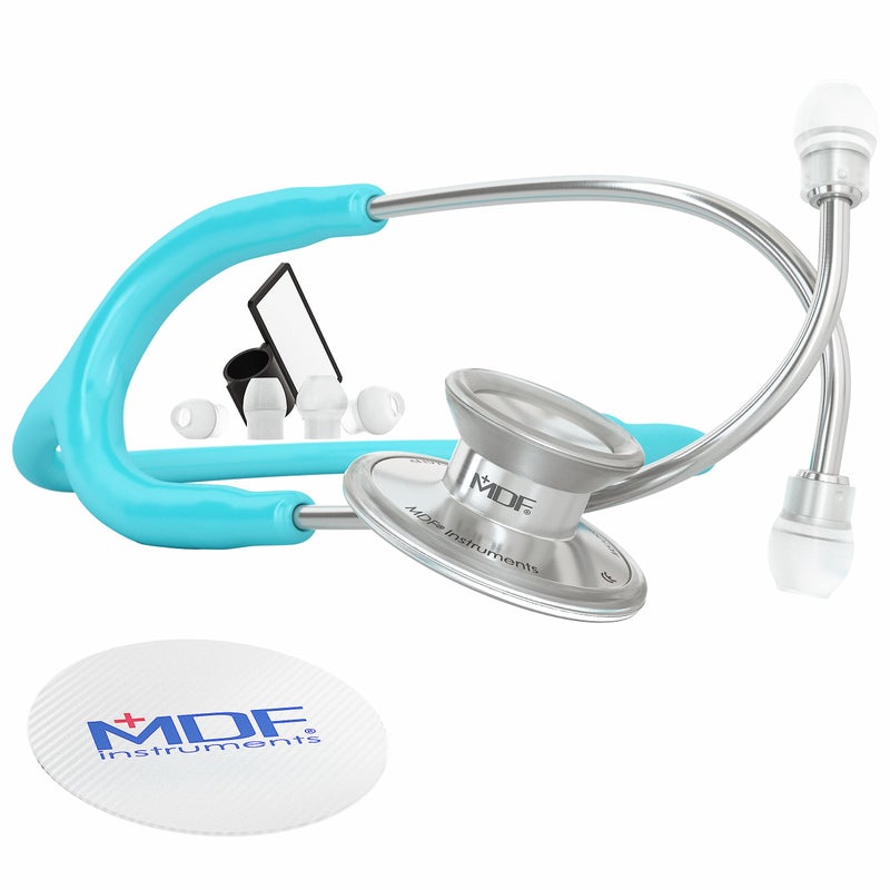 MDF Instruments ستيثوسكوب خفيف الوزن من MDF Instruments، أكوستيكا للأطباء والممرضين والطلاب، للاستخدام المنزلي، للبالغين، ذو رأس مزدوج، أنبوب أزرق باهت، رأس صدري فضي، MDF747XP03 - Image 1