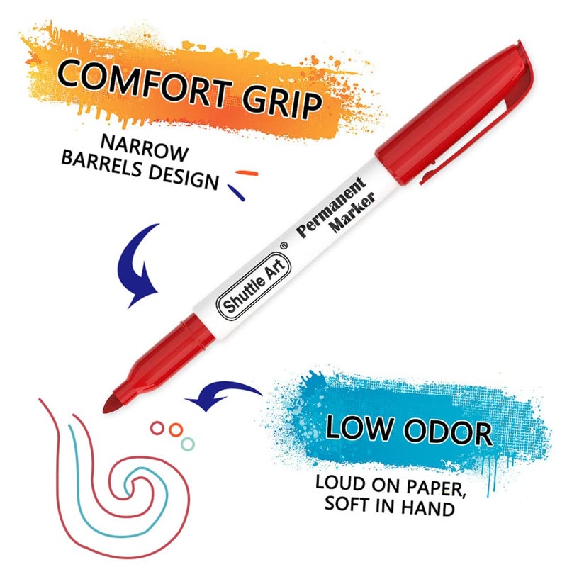 Shuttle Art 48 Colors Permanent Markers, Fine Point, Assorted Colors, Works on Plastic,Wood,Stone,Metal and Glass for Doodling, Coloring, Marking - Image 4