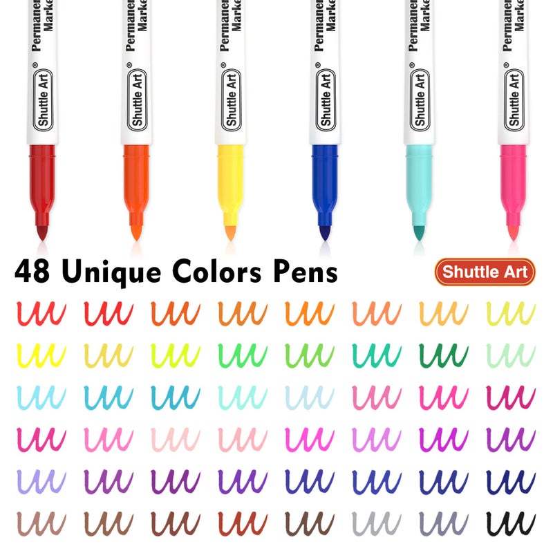 Shuttle Art 48 Colors Permanent Markers, Fine Point, Assorted Colors, Works on Plastic,Wood,Stone,Metal and Glass for Doodling, Coloring, Marking - Image 3