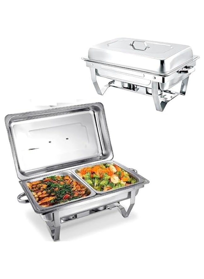 TRASSLE Chafing Dish Buffet Set, Stainless Steel Food Warmer, Rectangular Buffet Stove with Food Pans Lid, Stainless Steel Chafer and Buffet Warmer Set, for Weddings, Party, Banquet - Image 1