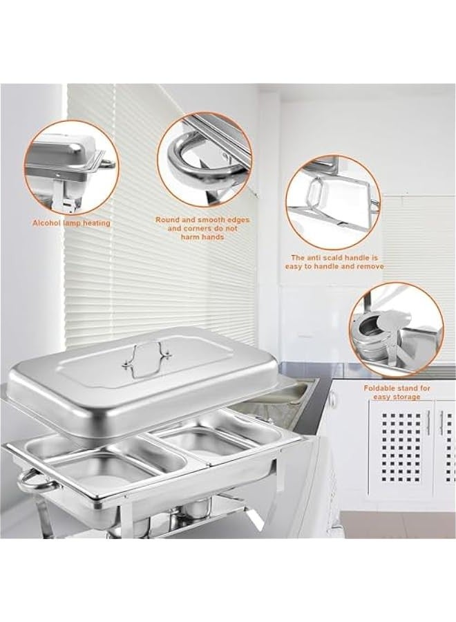 TRASSLE Chafing Dish Buffet Set, Stainless Steel Food Warmer, Rectangular Buffet Stove with Food Pans Lid, Stainless Steel Chafer and Buffet Warmer Set, for Weddings, Party, Banquet - Image 3