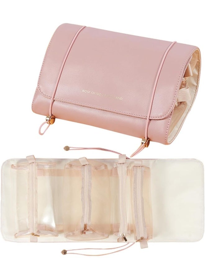 ECVV 4 in 1 Travel Cosmetic Bag Portable Roll-Up Toiletry Bag Foldable Make Up Storage Bag for Skin Care Products, with 4 Detachable Zipper Pouches - Image 1