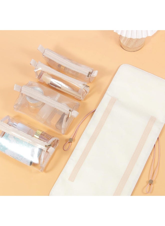 ECVV 4 in 1 Travel Cosmetic Bag Portable Roll-Up Toiletry Bag Foldable Make Up Storage Bag for Skin Care Products, with 4 Detachable Zipper Pouches - Image 3