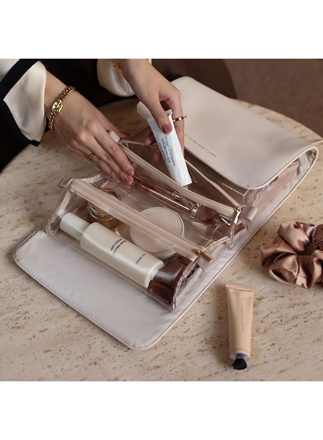 ECVV 4 in 1 Travel Cosmetic Bag Portable Roll-Up Toiletry Bag Foldable Make Up Storage Bag for Skin Care Products, with 4 Detachable Zipper Pouches - Image 5