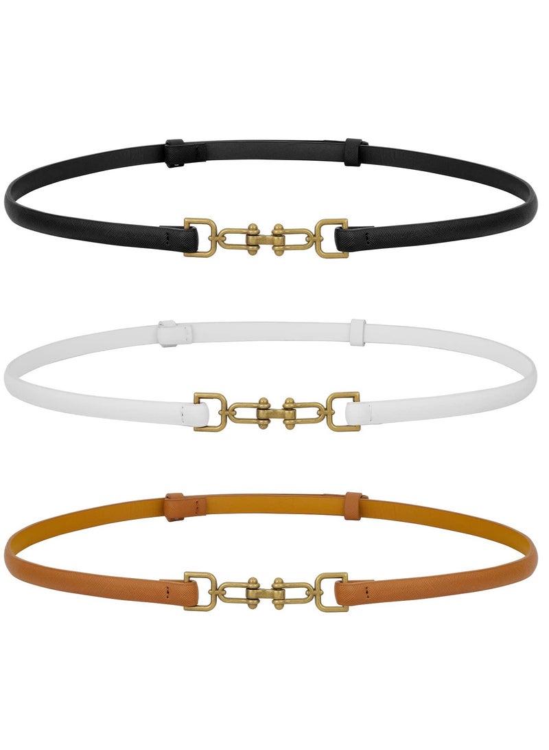 Excefore 3 Pack Leather Skinny Women Belt Adjustable Thin Waist Belts with Alloy Buckle for Blouse Dresses - Image 1