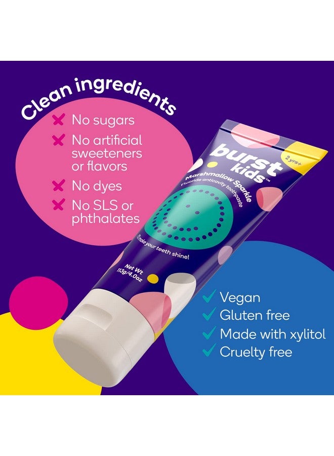 BURST Urstkids Marshmallow Sparkle Kids Toothpaste With Fluoride Great Tasting Flavored Childrens & Toddler Toothpaste Anticavity Dye Free Vegan Safe Toothpaste For Kids Ages 2+ 4Oz - Image 5