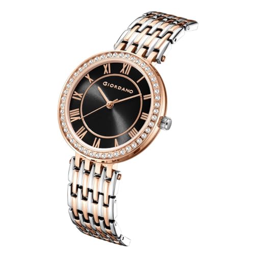 Giordano Eleganza Collection Watch for Women with Stainless Steel Strap and Crystal Embellished Bezel, Roman Numerals - Image 4