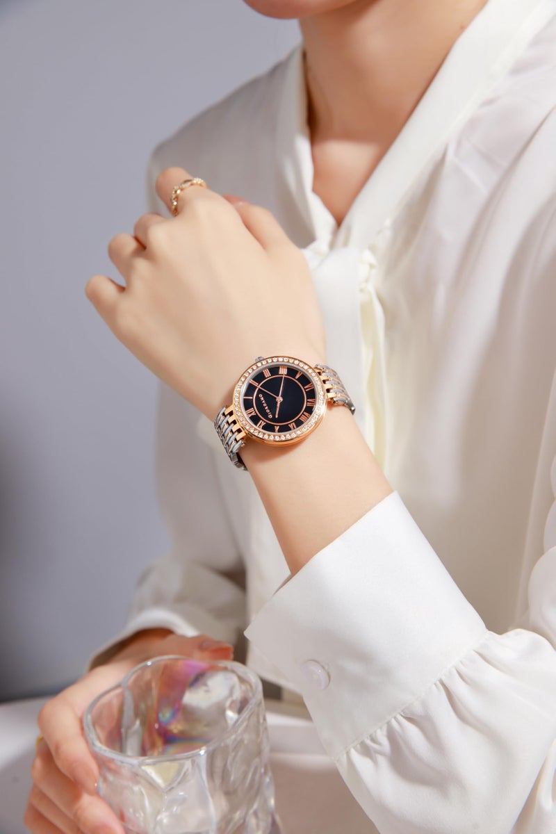 Giordano Eleganza Collection Watch for Women with Stainless Steel Strap and Crystal Embellished Bezel, Roman Numerals - Image 2