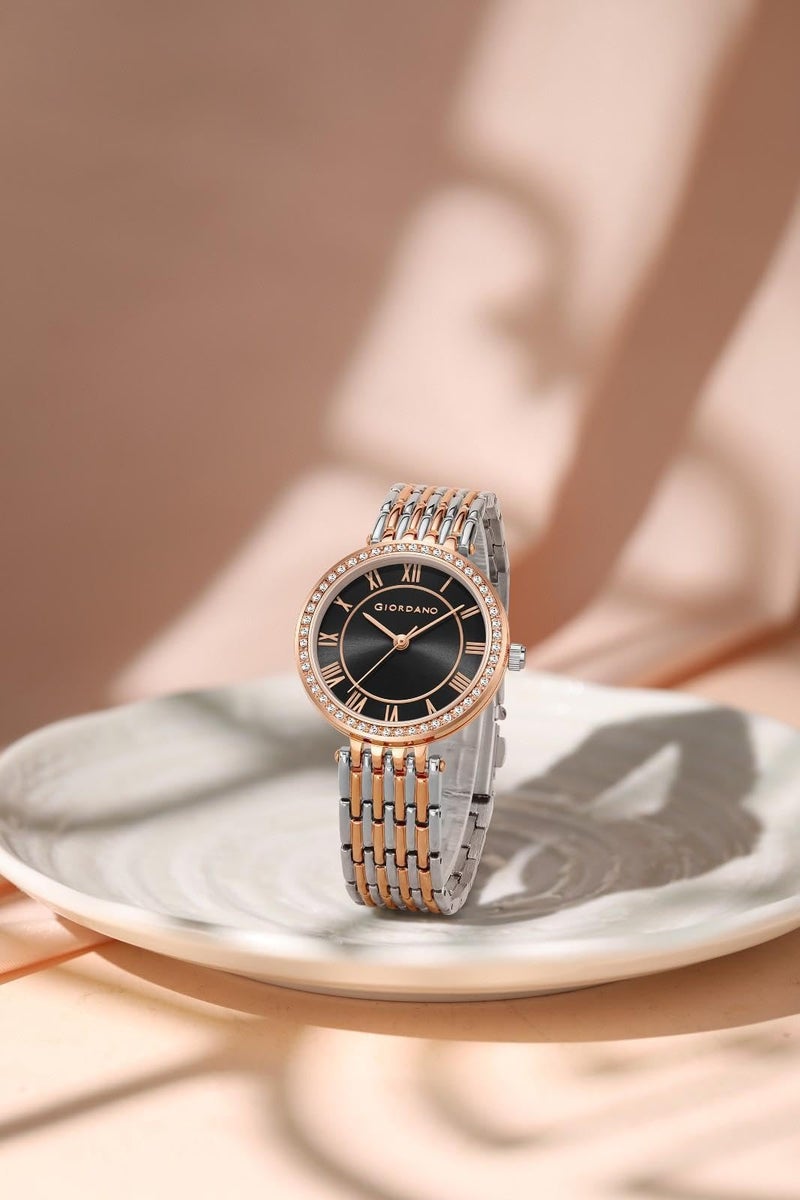 Giordano Eleganza Collection Watch for Women with Stainless Steel Strap and Crystal Embellished Bezel, Roman Numerals - Image 3