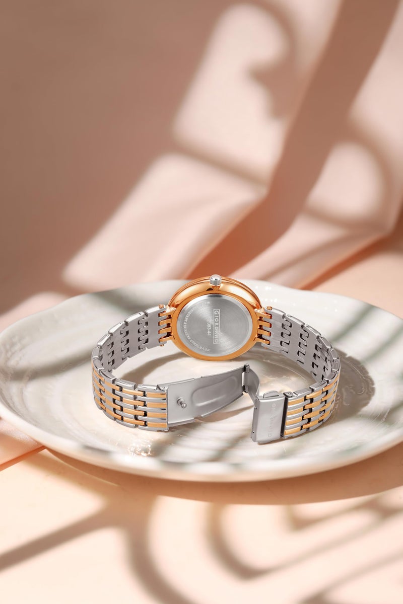 Giordano Eleganza Collection Watch for Women with Stainless Steel Strap and Crystal Embellished Bezel, Roman Numerals - Image 5