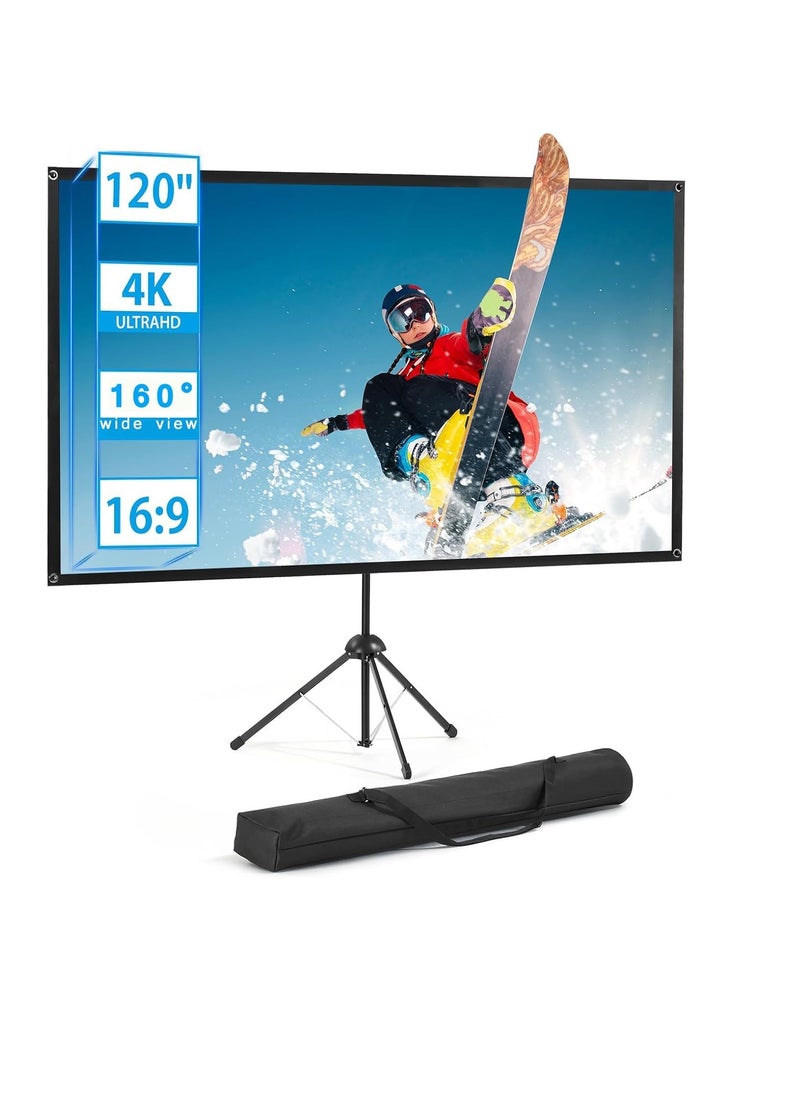 Generic Projector Screen with Stand, 120 Inch Movie Screen, 16:9 4K HD Projection Screen for Indoor Outdoor, Projector Screen and Stand with Bag for Home Theater Backyard Cinema (120")  - Image 1