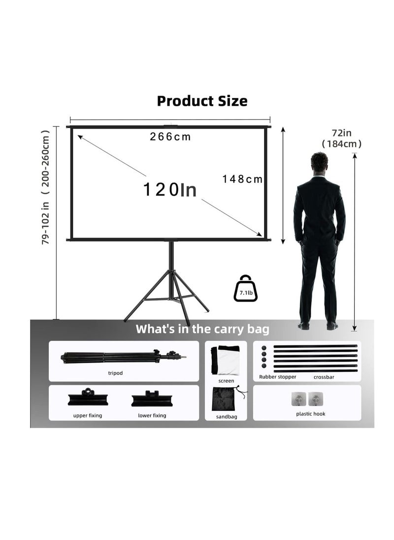 Generic Projector Screen with Stand, 120 Inch Movie Screen, 16:9 4K HD Projection Screen for Indoor Outdoor, Projector Screen and Stand with Bag for Home Theater Backyard Cinema (120")  - Image 2