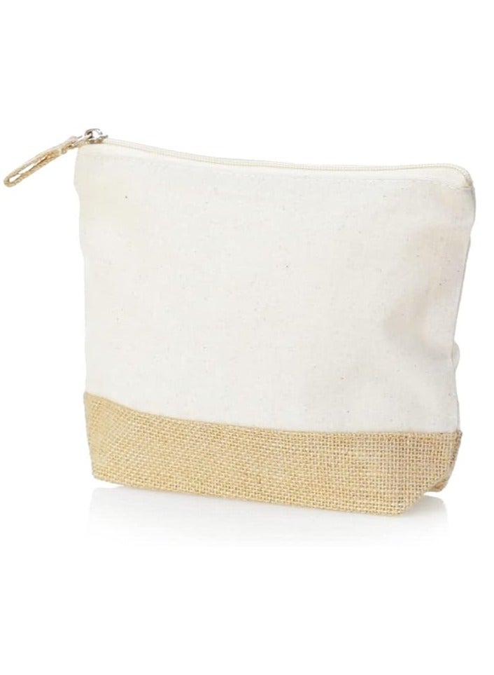 Eco-neutral Eco Neutral Cotton Toiletry Bag with Zipper Womens Makeup Pouch Cosmetic Bag for Travel GRS certified Recycled Cotton Jute Pack of 3 - Image 2