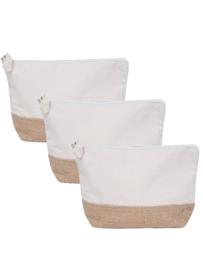 Eco-neutral Eco Neutral Cotton Toiletry Bag with Zipper Womens Makeup Pouch Cosmetic Bag for Travel GRS certified Recycled Cotton Jute Pack of 3 - Image 1