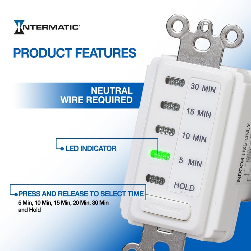 Intermatic EC200WK Electronic Countdown Timer - Efficient Control, Silent Operation, Versatile Applications - 5/10/15/30 Minute Countdown Timer - Image 2