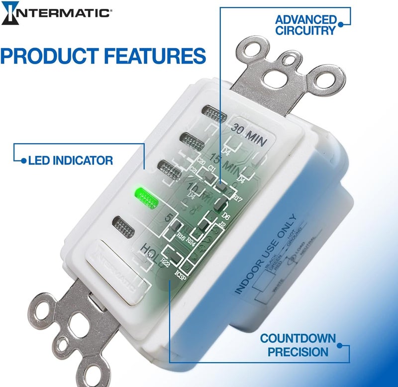 Intermatic EC200WK Electronic Countdown Timer - Efficient Control, Silent Operation, Versatile Applications - 5/10/15/30 Minute Countdown Timer - Image 4