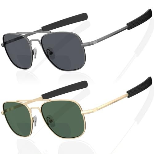 LianSan 2 Packs Premium Aviator Bifocal Reading Sunglasses for Men Women Retro Sun Readers UV Protection Outdoor CheatersGoldGunmetal200x - Image 1