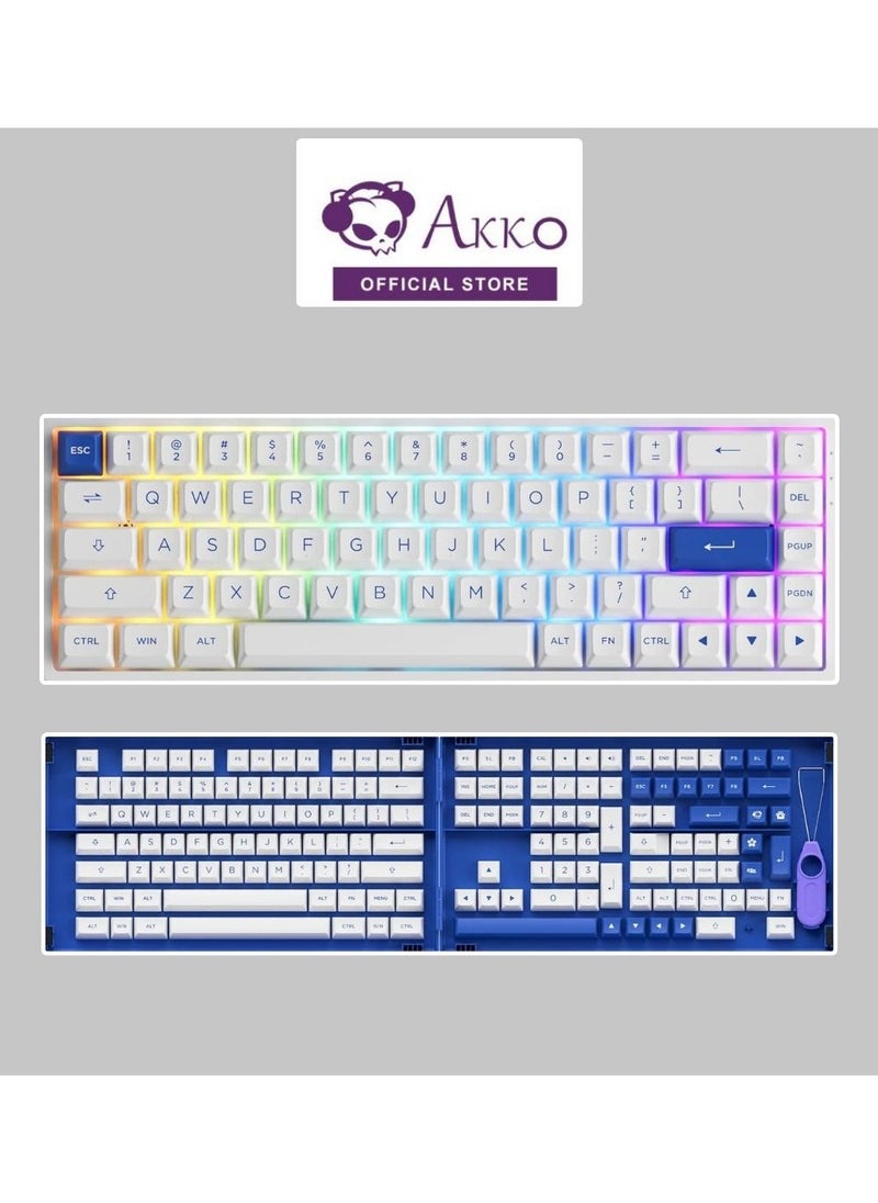 AKKO - مجموعة أغطية مفاتيح Akko Blue on White ASA Profile PBT Double-Shot ذات 197 مفتاحًا للوحات المفاتيح الميكانيكية مع مفاتيح Mac وISO Enter مع صندوق التجميع - Image 1