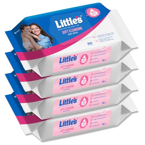 Little's Soft Cleansing Baby Wipes with Aloe Vera, Jojoba Oil and Vitamin E (80 wipes) pack of 4 - Image 1