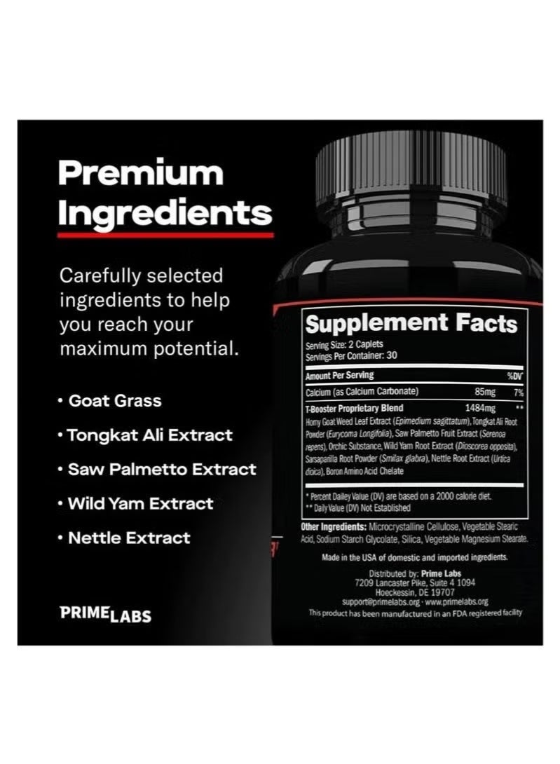 PRIME LABS Prime Test Booster Dietary Supplement Support Stamina And Strength - 60 Caplets - Image 2