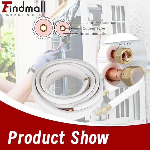 findmall 50FT Air Conditioning Tubing Hose Extension 3/8 and 5/8 Inch Twin Insulated Copper Hoses Fit for Mini Split Air Conditioner - Image 3