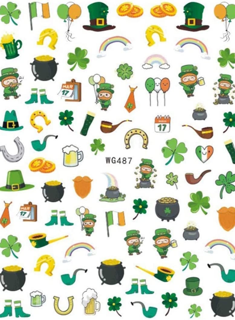 SYOSI Nail Stickers Nail Decals 3D Self- Adhesive Shamrock Green Dwarf Gold Hat Nail Art Decoration for Kids Girls Women - Image 3