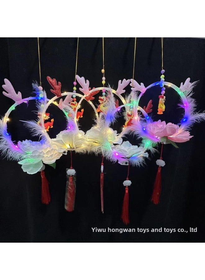 Hot Sale Luminous Rabbit Ear Hair Hoop Dragon Lantern Bow Ball Headwear 14 Light Woolly Rabbit Ear Toy-Color:Portable Dragon Horn Lantern-mixed Color  - Image 1