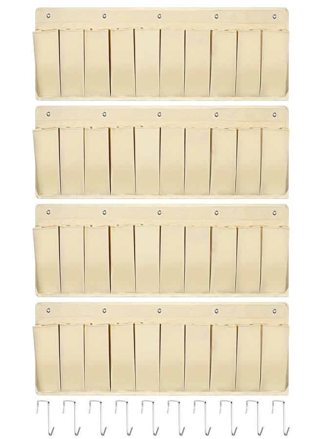 Berlune 4 Pcs Rv Shoe Pockets Rv Shoe Storage Organizer 10 Pockets Hanging Bedside Storage Organizer with 20 Sturdy Hooks 44.1 Inches Over The Door Hanging Shoe Holder for Shoes Toys Tools, Beige - Image 1