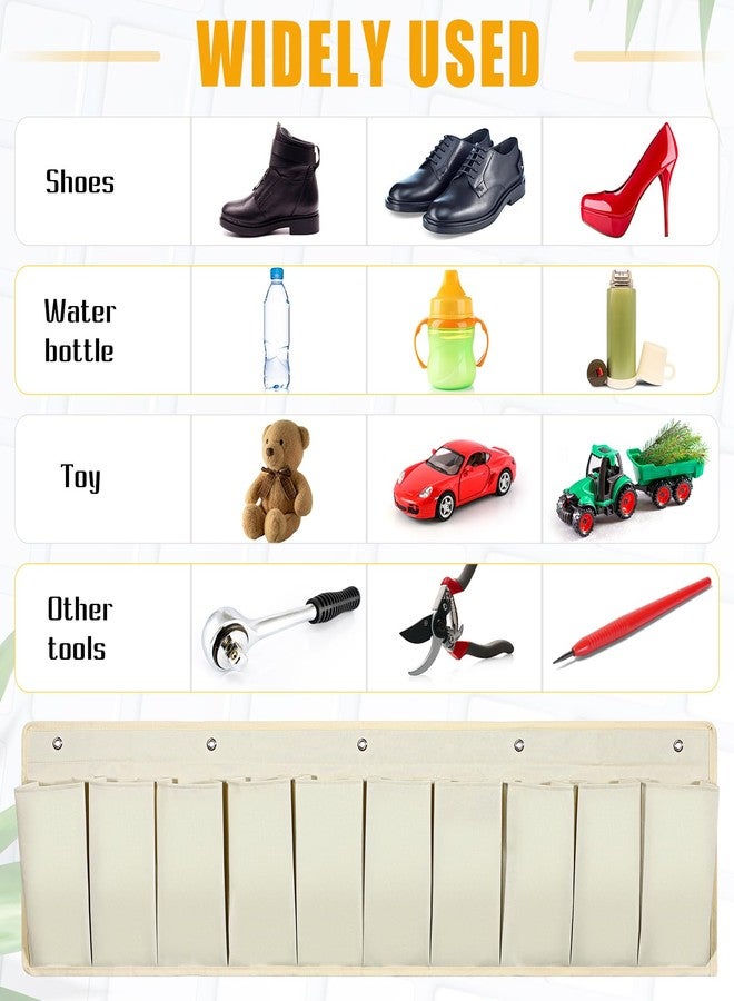 Berlune 4 Pcs Rv Shoe Pockets Rv Shoe Storage Organizer 10 Pockets Hanging Bedside Storage Organizer with 20 Sturdy Hooks 44.1 Inches Over The Door Hanging Shoe Holder for Shoes Toys Tools, Beige - Image 4