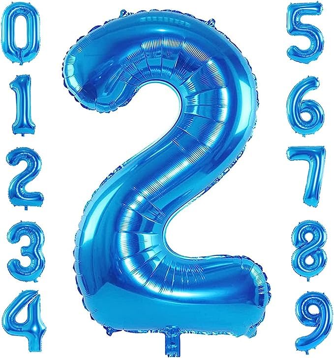 FI - FLICK IN 1 Pc Big Size Number 2 Foil Balloon 32 Inch Large Blue Number Foil Balloon 0 to 9 Number Balloons for Decoration 2nd Birthday Anniversary Decoration Items (Pack of 1, Blue) - Image 1