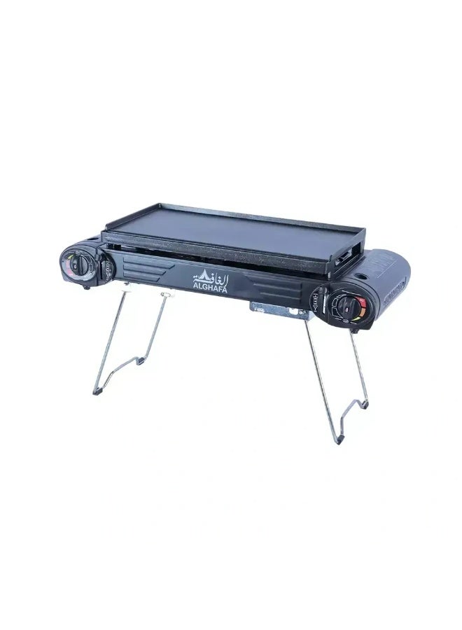 ALGHAFA Burger Grill Camping Stove – Portable Stainless Steel BBQ Griddle with Even Heat Distribution – Model 9323 - Image 2