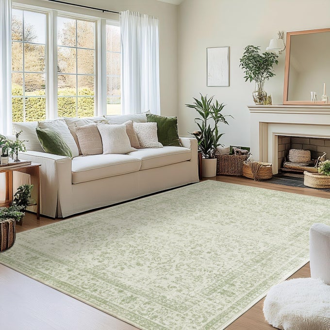 SAGE GREEN RUG FOR NURSERY BABY GIRLBOHO FLORAL WASHABLE SOFT FAUX WOOL COTTAGECORE AREA RUGS FOR LIVING ROOM BEDROOM5 X7LIGHT GREEN