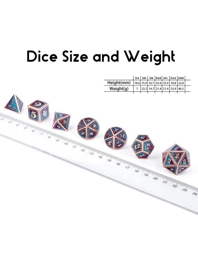 DNDND Metal D&D Dice Set7 Pieces Dragon Scale Metallic D&D Die With Gift Metal Case For Dungeons & Dragon Game (Teal And Purple With Copper Edge)  - Image 5