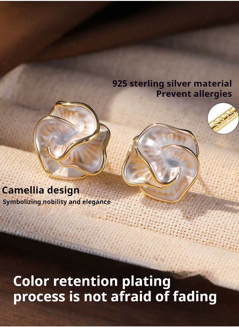 Wisalia Exquisite and elegant pure silver material women's fashionable earrings, camellia shaped earrings, high-end women's accessories  - Image 2