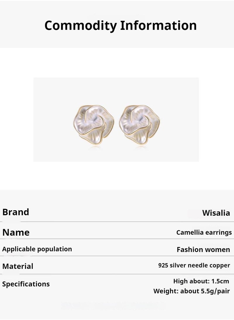 Wisalia Exquisite and elegant pure silver material women's fashionable earrings, camellia shaped earrings, high-end women's accessories  - Image 5