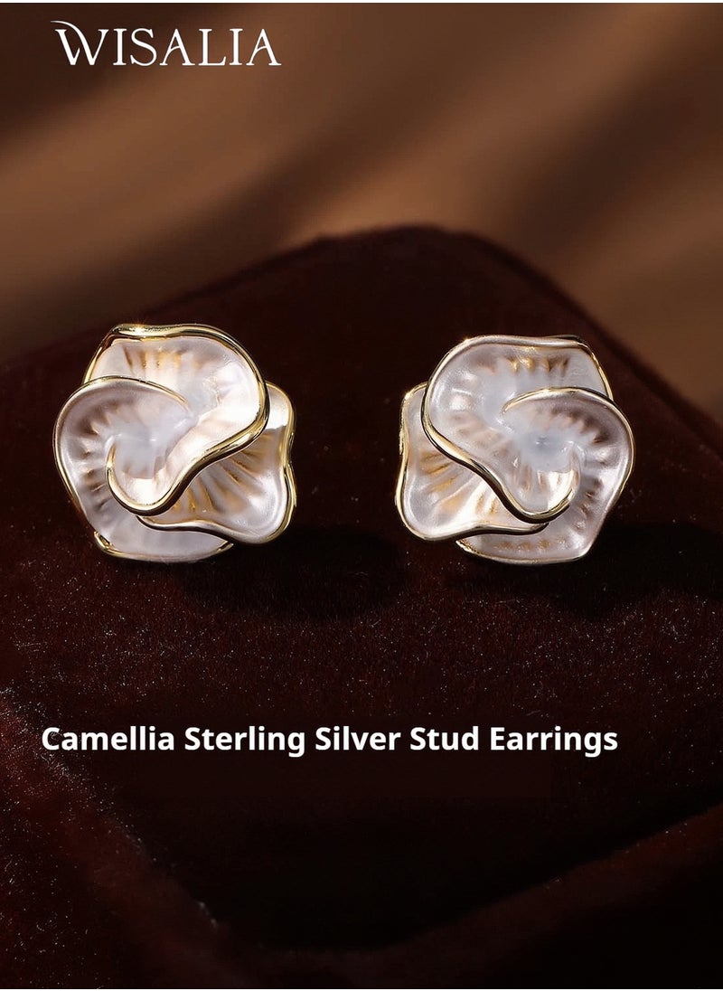 Wisalia Exquisite and elegant pure silver material women's fashionable earrings, camellia shaped earrings, high-end women's accessories  - Image 1